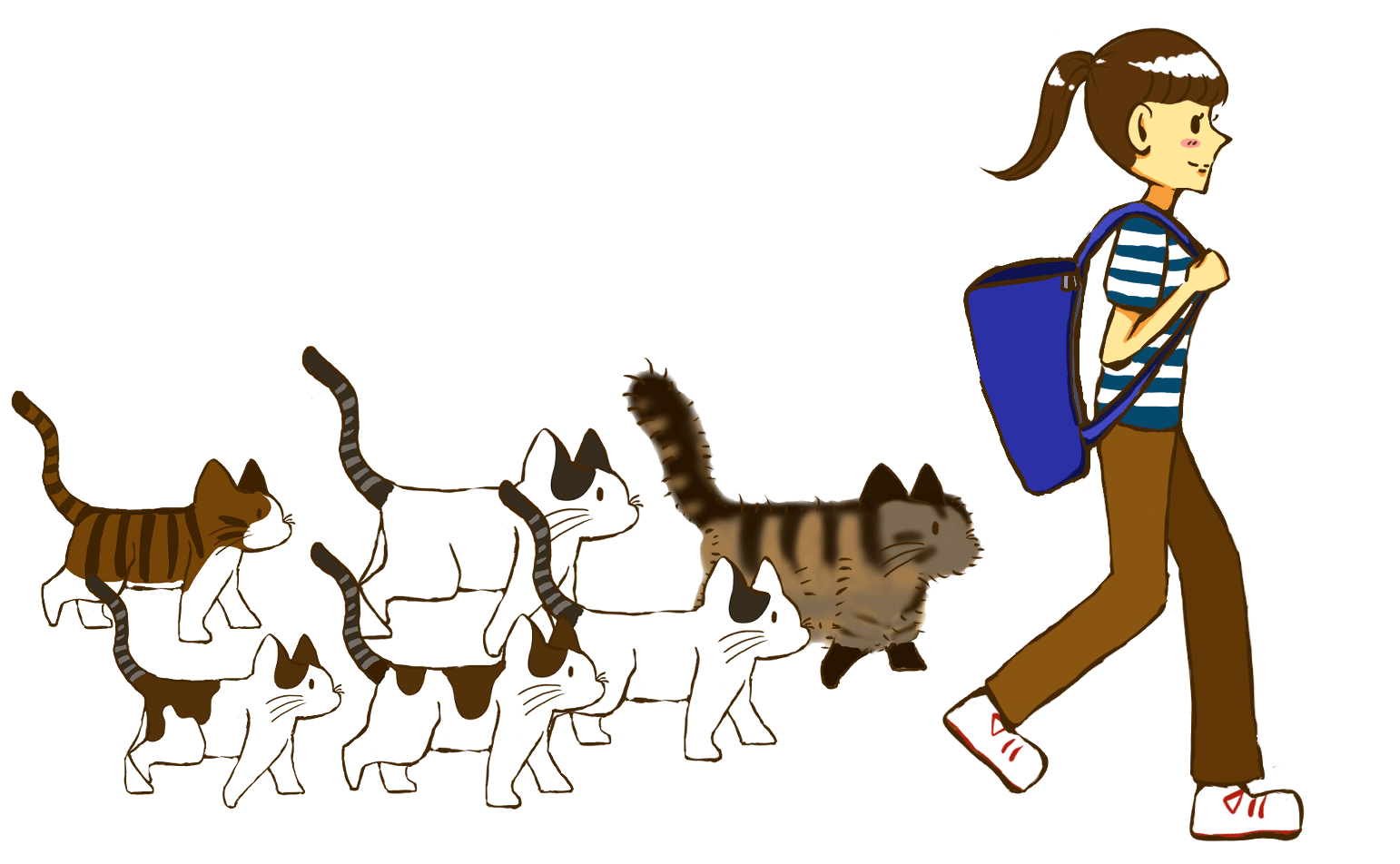 人と猫が歩くgif画像
