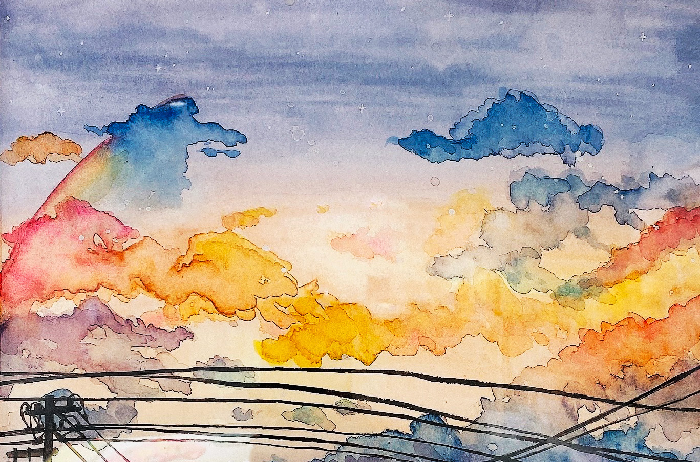 ピンクの空の絵